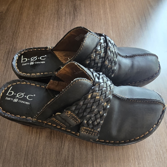 b.o.c. Black Leather Mules with Braided Detail Very Clean Size 7 - Picture 2 of 10